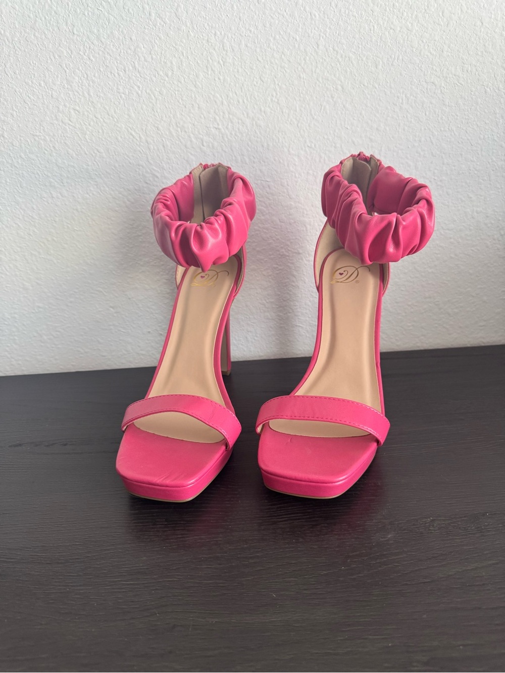 Hot Pink Ankle-Ruffle High Heel Sandals